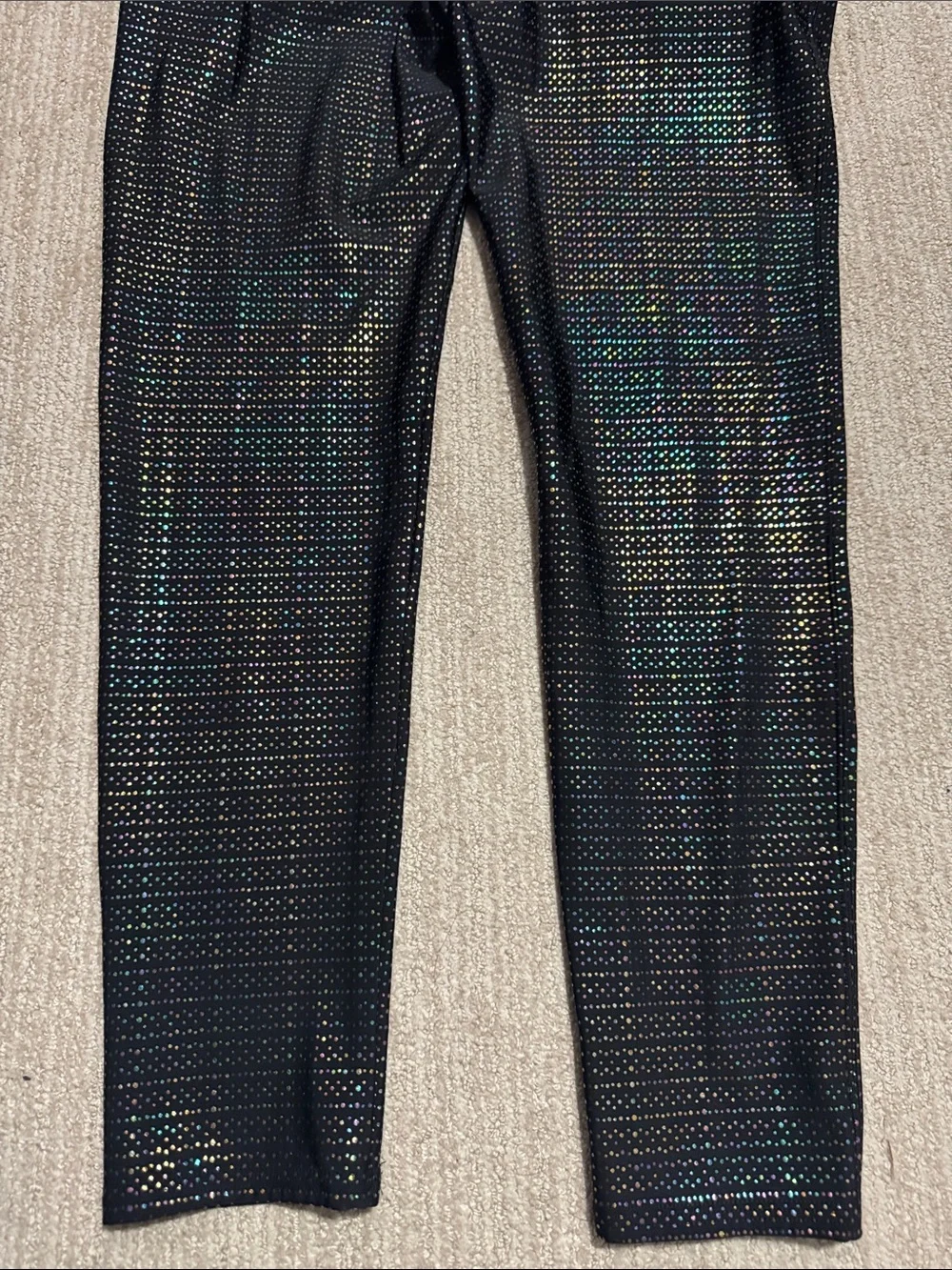 Spanx Womens XL Black Metallic Dot Print Active 7/8 Leggings High Rise Shimmer